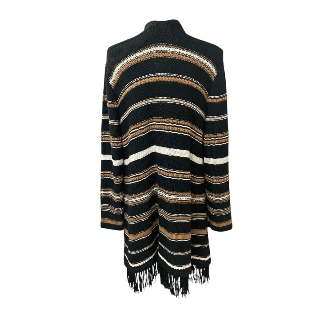 Johnny Was Ada Striped Cardigan Black Striped Fringe Alpaca Wool Size Large - Picture 2 of 9